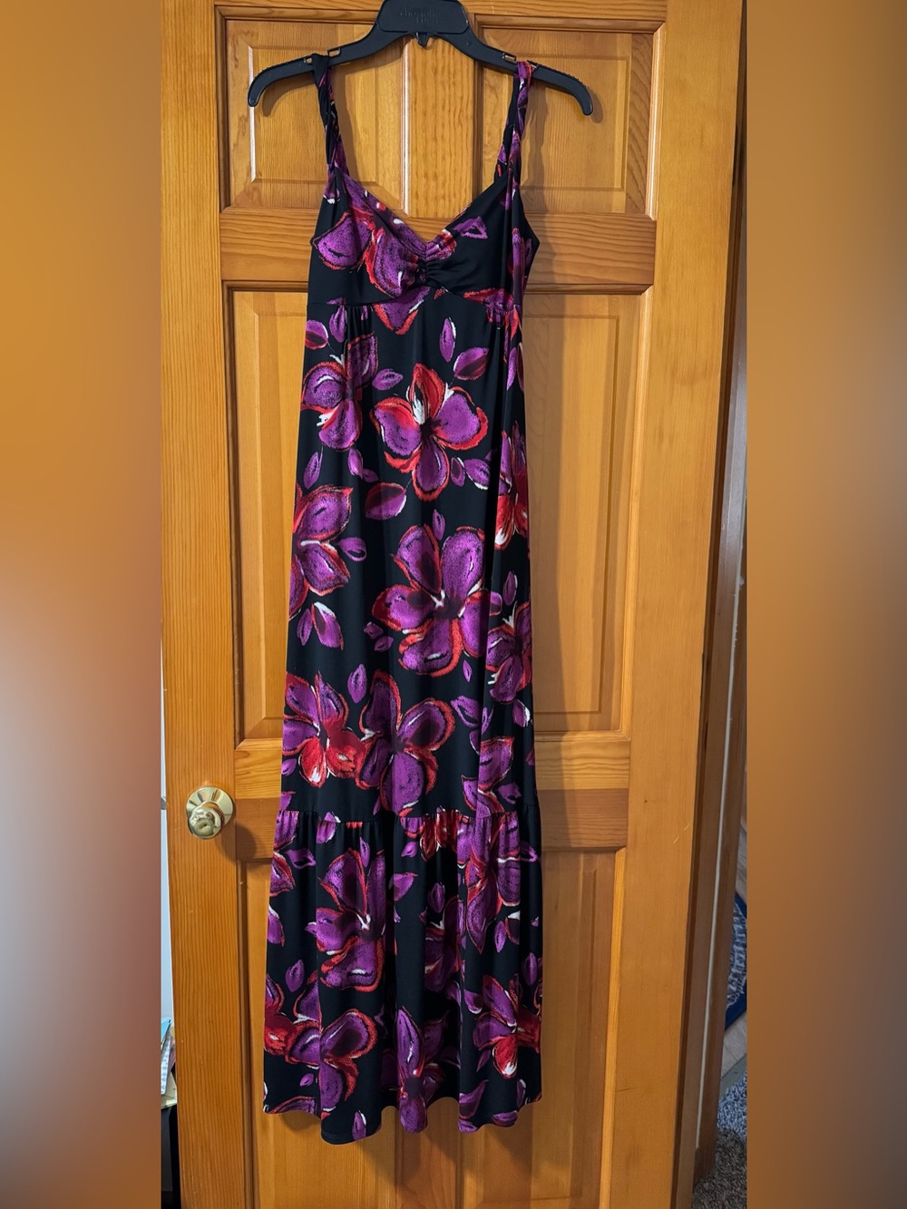 Allen B. By Allen Schwartz Black Maxi Dress with Purple & Red Floral Print